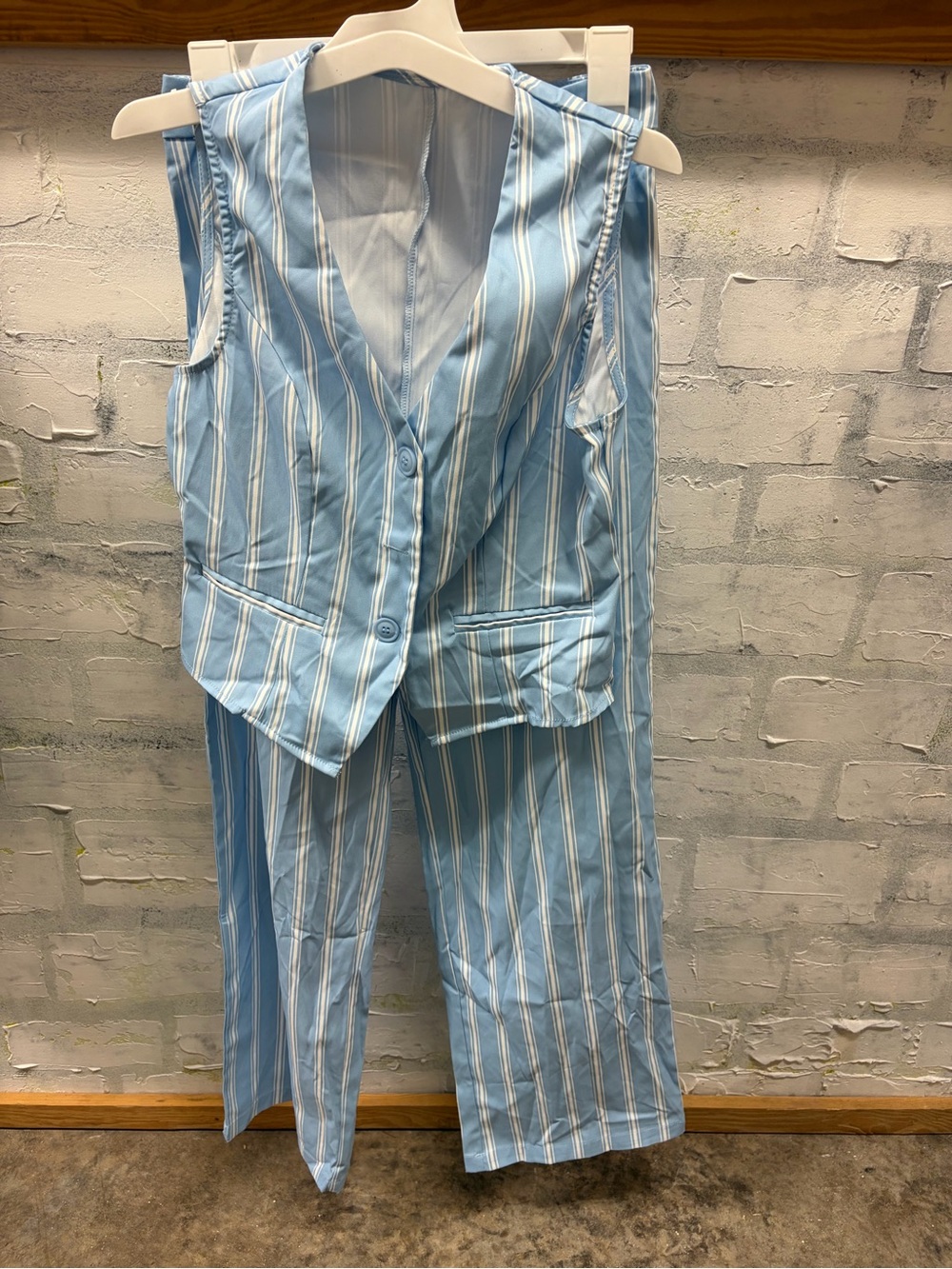 Striped Light Blue Sleeveless Vest & Pants Set